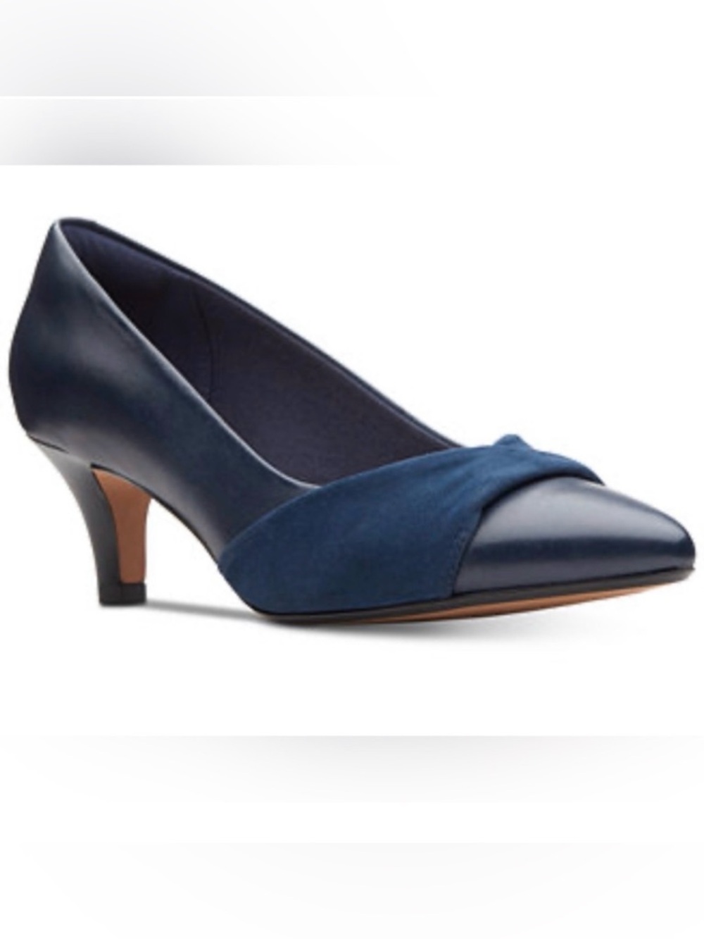 Clarks Linvale Vena Navy Leather Suede Kitten Heel Pumps 7.5